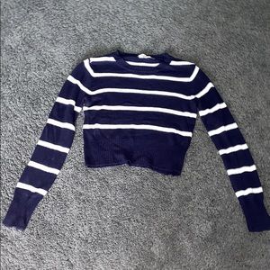 Navy Blue With White Stripes Cropped Shirt